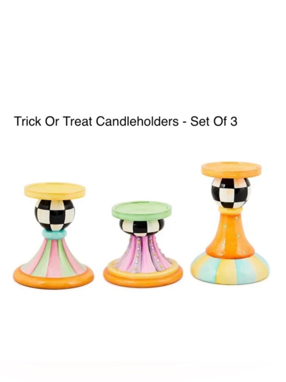 MacKenzie-Childs Trick or Treat Candle Holders Set of 3 Courtly Check - Picture 6 of 7